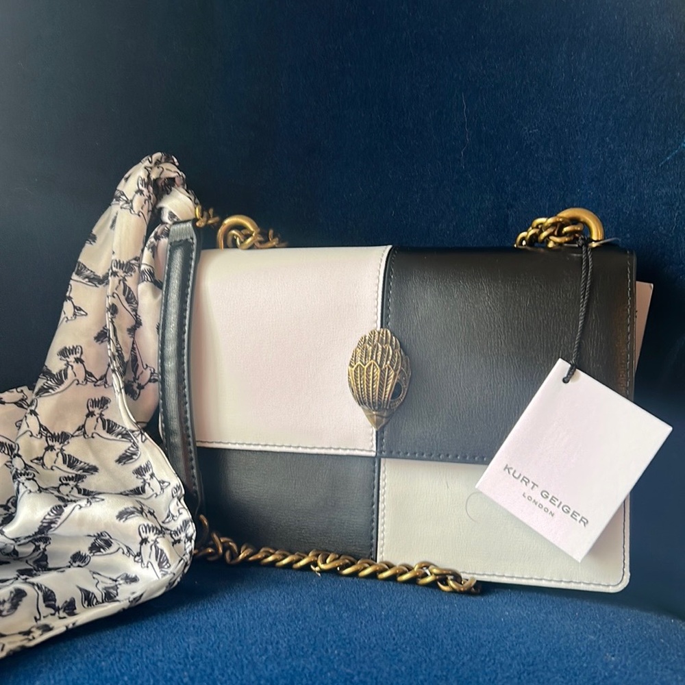 Kurt geiger, leather, black and white Crossbody chain strap handbag purse,